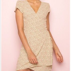 Brandy Melville Tan Floral Robbie Wrap Dress